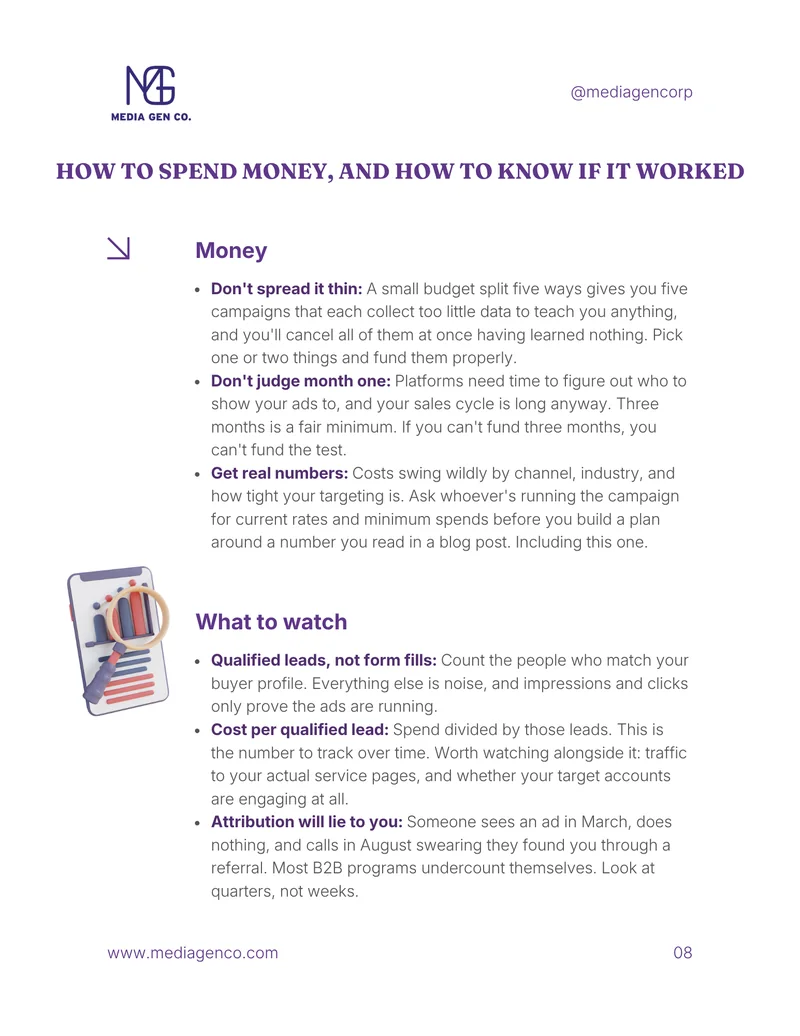 Page 8, How to spend money, and how to know if it worked.